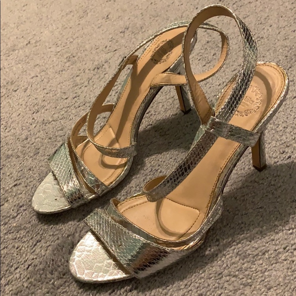 Silver snake skin heels